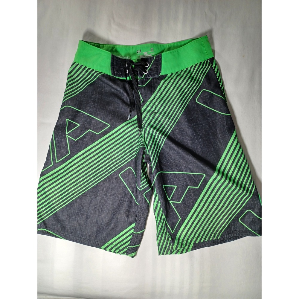 Under Armour Mens Board Shorts Size 27 Green Black Swim Trunks Drawstring - Picture 4 of 7
